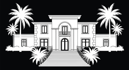 Stunning villa with palm trees for tropical vacation vibes and luxury