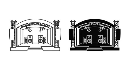 Dynamic concert stage outline with speakers and lights ready for event