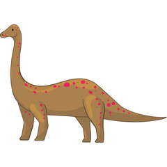A Brown Brontosaurus Dinosaur With Pink Spots Stands in Profile View On A Transparent Background