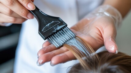Hair Coloring Process: A skilled stylist meticulously applies hair dye, creating a vibrant transformation, with precise brushstrokes