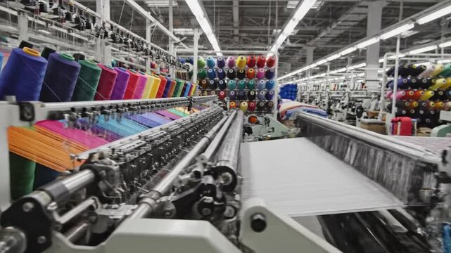 P09-Multicolored straight strands texture background sewing equipment loom equipment at a garment fact_4K_10s 90366050 1