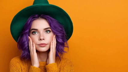 Woman expressing shock and wonder during halloween or costume party, copy space