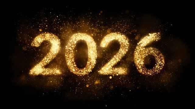 Golden sparkly 2026 numerology bursting from the center, ideal for new year celebrations