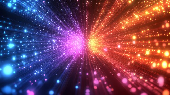 Binary code and data processing lights representing digital speed, software, and information technology. The futuristic network illustrates cybersecurity and the rapid development, Generative AI