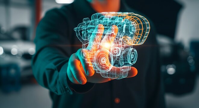 Automotive Technology Holographic Engine Model Inspection and Analysis