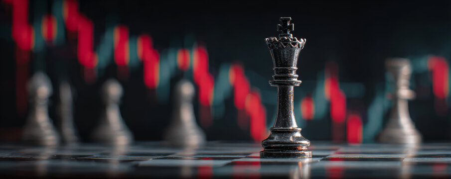 King chess piece strategy leadership risk finance market investment decision focus concept