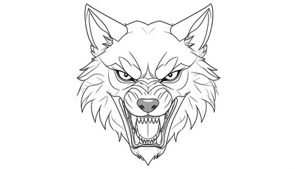 Line art of a snarling wolf's head with sharp teeth