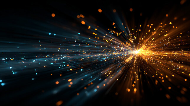 Dynamic light particles colliding in an energetic display, symbolizing motion, power, energy, creation, and the invisible forces shaping the universe in abstract form.
