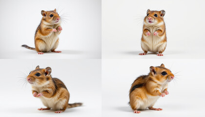 Obraz premium Hamster small pet cute standing white background whisker brown fur alert studio portrait Hamster standing hind legs with tiny paws, curious