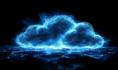 Abstract cloud in cyberspace with a grid structure representing connectivity. The digital matrix symbolizes global internet communication and data sharing, integral to the digital, Generative AI