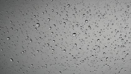 Close-up of numerous water droplets clinging to a smooth, gray surface, creating a textured, rainy effect.