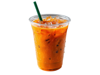 Refreshing iced tea in a clear cup with a straw.