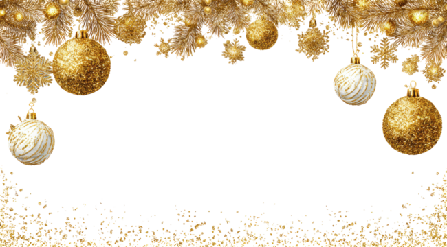 Gold Christmas ornament border on black