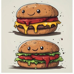 cartoon illustration of a hamburger for creative branding, fast food emblems, and design. The playful and artistic rendering of a burger symbolizes creativity in the food industry, Generative AI