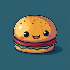 cartoon illustration of a hamburger for creative branding, fast food emblems, and design. The playful and artistic rendering of a burger symbolizes creativity in the food industry, Generative AI