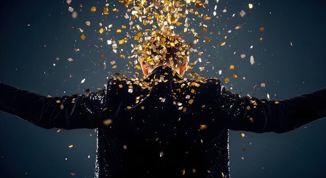 Confetti rain on a person in a black suit celebration - Powered by Adobe