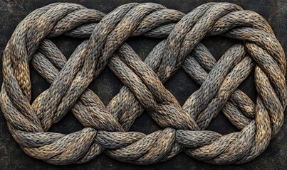Celtic knot rope design on a black background symbolizing security and safety. The intricate pattern of yarn and thread represents strong ties and woven connections in life, Generative AI