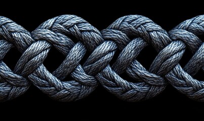 Celtic knot rope design on a black background symbolizing security and safety. The intricate pattern of yarn and thread represents strong ties and woven connections in life, Generative AI