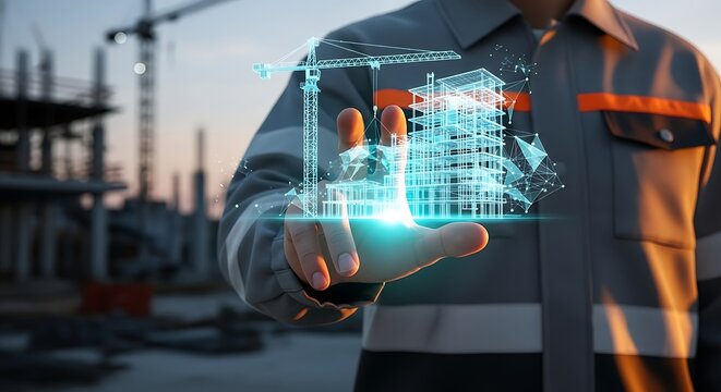 3D building model visualization on a digital touch screen interface in a construction site