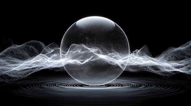 Light pulse traveling through a transparent data sphere with glowing circuits digital streams futuristic technology concept abstract visualization of information flow and connectivity