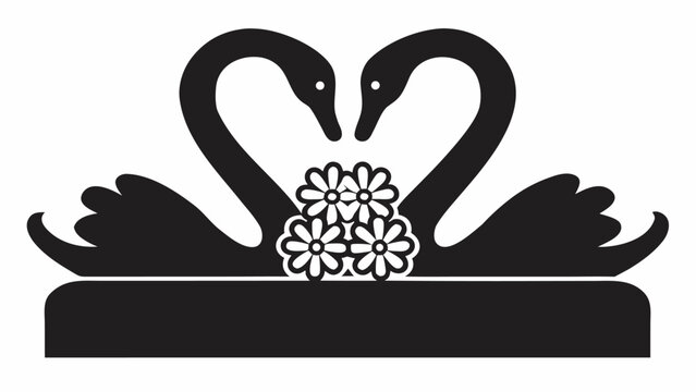 Elegant swan silhouettes forming a heart with flowers, perfect for wedding invitations or romantic designs, conveying love and unity in a modern, clean style
