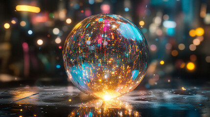 Light pulse traveling through a transparent data sphere with glowing circuits digital streams futuristic technology concept abstract visualization of information flow and connectivity