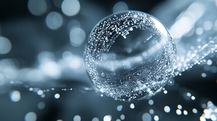 Light pulse traveling through a transparent data sphere with glowing circuits digital streams futuristic technology concept abstract visualization of information flow and connectivity