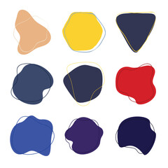 Abstract organic shapes in various colors and textures on a white background