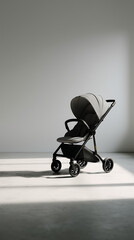 Modern Stroller in Studio: A contemporary stroller design is presented against a neutral studio backdrop, featuring a sleek aesthetic and functional features, ready for exploration. 