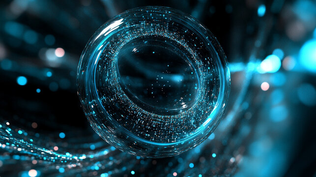 Light pulse traveling through a transparent data sphere with glowing circuits digital streams futuristic technology concept abstract visualization of information flow and connectivity - Powered by Adobe