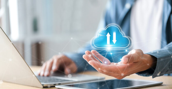 Cloud based file storage with advanced security , Digital system for transferring documents , Businessman transfer and online data storage for business network, data backup of business.