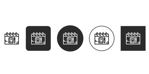 Calendar with notebook and pencil date reminder, schedule, event concept vector line icon symbol in thin outline style editable stroke