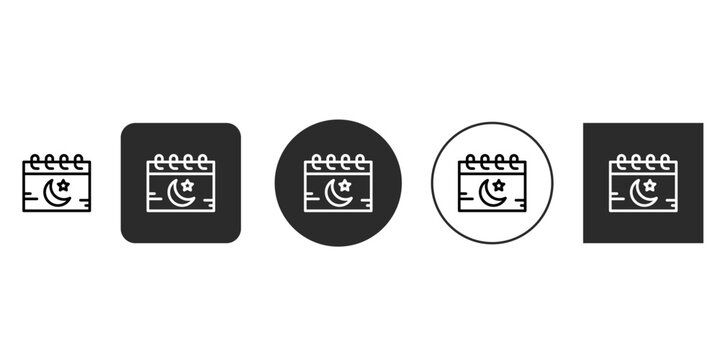 Calendar with crescent moon and star ramadan concept vector line icon symbol in thin outline style editable stroke