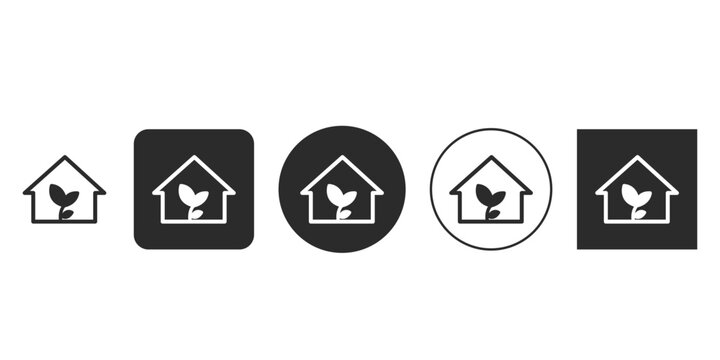 Green house icon set home with plant symbol eco friendly sign vector illustration for web design, mobile app, and print eco house logo