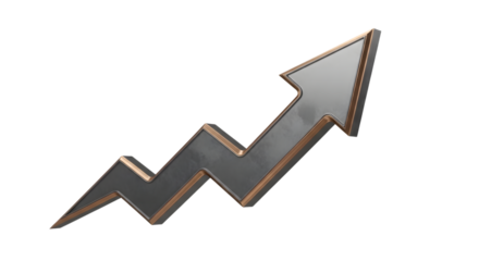  Silver lightning bolt arrow trending upwards isolated on transparent background