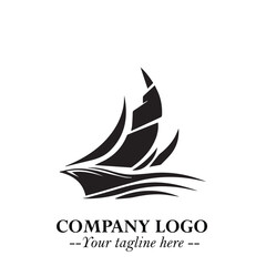 Ship Moving Fast Logo Symbol in Black on the White Background with Modern Maritime Design