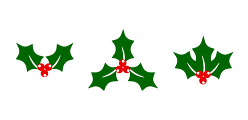 Christmas Holly Leaves and Red Berries Vector Flat Illustration. Festive Holiday Decoration Element for Winter Greeting Cards, Seasonal Banners, and Celebration Designs