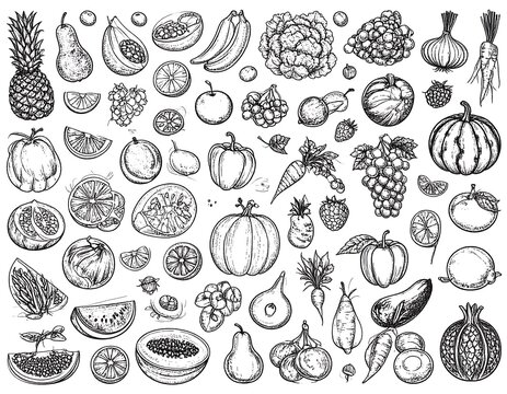 Black and white illustration of various fruits and vegetables (1)