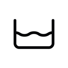 A minimalist black outline icon depicting a square container or vessel partially filled with a wavy liquid, isolated on a white background. Laundry Line Icon. Isolated Vector Clip Art.