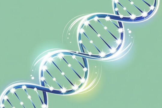 Stylized Blue DNA Double Helix with Glowing White Sparkles and Swirling Light Trails genetics biology