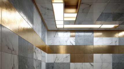 Obraz premium Luxury Interior With Marble Stone and Gold Accents and Recessed Lighting image photo