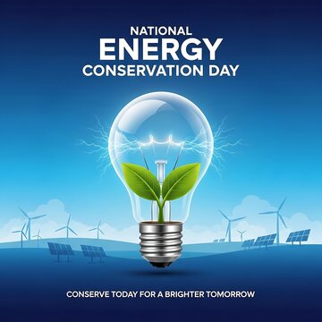 National energy conservation day with lightbulb and green sprouts