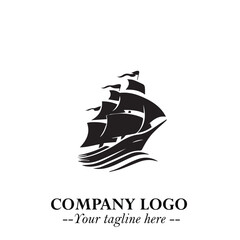 Ship Moving Fast Logo Symbol in Black on the White Background with Modern Maritime Design