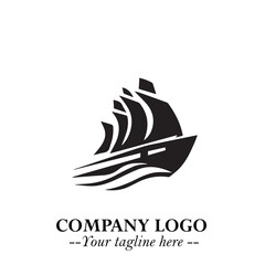 Ship Moving Fast Logo Symbol in Black on the White Background with Modern Maritime Design