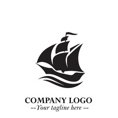 Ship Moving Fast Logo Symbol in Black on the White Background with Modern Maritime Design