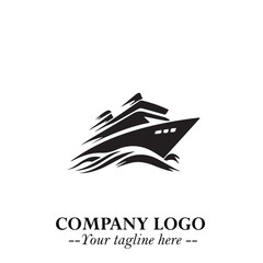 Ship Moving Fast Logo Symbol in Black on the White Background with Modern Maritime Design