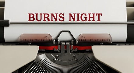 Vintage typewriter with burns night text on paper