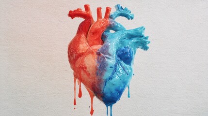 3D heart made of melted wax radiating warmth and coolness in an artistic watercolor setting