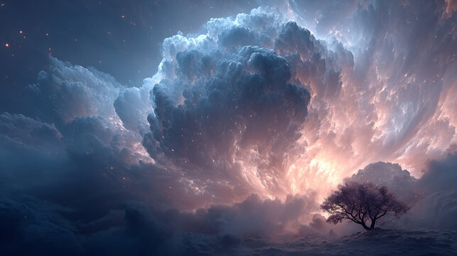 Surreal depiction of mind expanding into fractal galaxy of ideas with luminous patterns representing creativity imagination thought growth and limitless intellectual exploration - Powered by Adobe