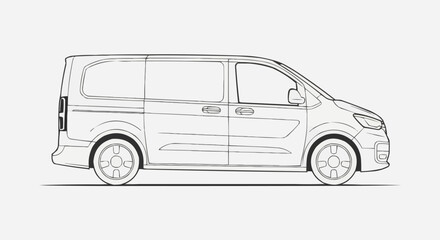 Detailed Line Art of a Modern Passenger Van.